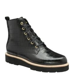 Black Croc-Print Leather Maya Lace-Up Ankle Boots | Ravel