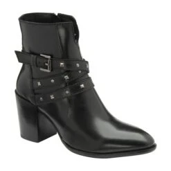 Black Leather Delvin Heeled Ankle Boots | Ravel