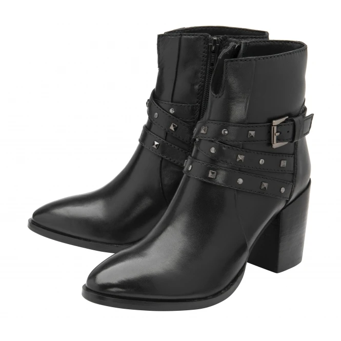Black Leather Delvin Heeled Ankle Boots | Ravel 2 Black Leather Delvin Heeled Ankle Boots | Ravel - Image 2