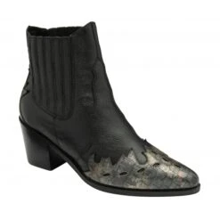Black Leather & Metallic Foil Galmoy Heeled Ankle Boots | Ravel