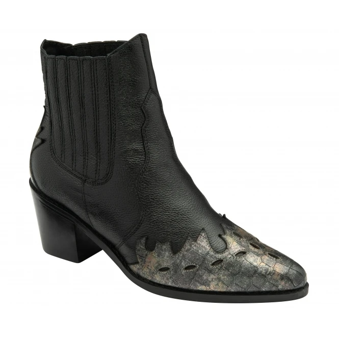 Black Leather & Metallic Foil Galmoy Heeled Ankle Boots | Ravel 1 Black Leather & Metallic Foil Galmoy Heeled Ankle Boots | Ravel