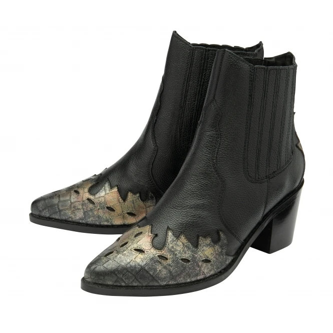 Black Leather & Metallic Foil Galmoy Heeled Ankle Boots | Ravel 2 Black Leather & Metallic Foil Galmoy Heeled Ankle Boots | Ravel - Image 2