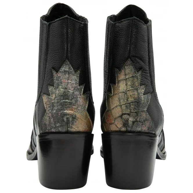 Black Leather & Metallic Foil Galmoy Heeled Ankle Boots | Ravel 3 Black Leather & Metallic Foil Galmoy Heeled Ankle Boots | Ravel - Image 3