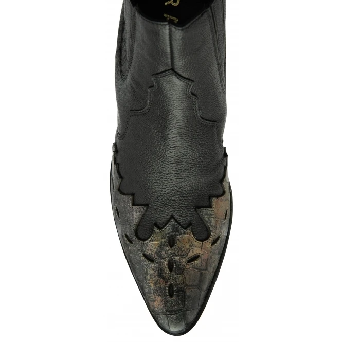 Black Leather & Metallic Foil Galmoy Heeled Ankle Boots | Ravel 4 Black Leather & Metallic Foil Galmoy Heeled Ankle Boots | Ravel - Image 4