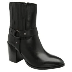 Black Leather Ohey Zip-Up Mid-Calf Boots | Ravel