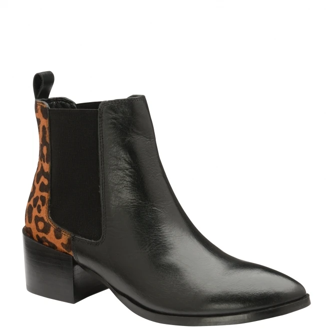Black/Leopard Saxman Leather Heeled Ankle Boots | Ravel 1 Black/Leopard Saxman Leather Heeled Ankle Boots | Ravel