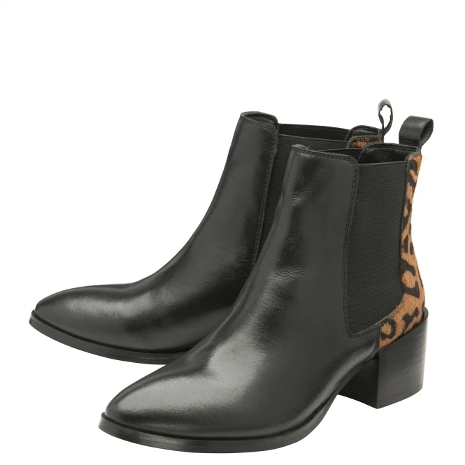 Black/Leopard Saxman Leather Heeled Ankle Boots | Ravel 2 Black/Leopard Saxman Leather Heeled Ankle Boots | Ravel - Image 2