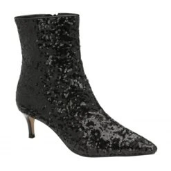 Black Sequin Currans Pointed-Toe Ankle Boots | Ravel