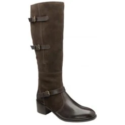 Dark Brown Mary Leather & Suede Knee High Boots | Ravel