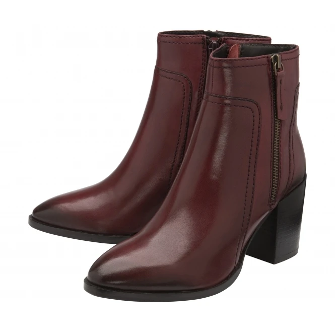 Dark Red Leather Fossa Heeled Ankle Boots | Ravel 2 Dark Red Leather Fossa Heeled Ankle Boots | Ravel - Image 2