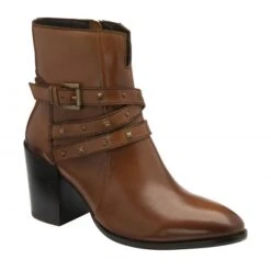 Tan Leather Delvin Heeled Ankle Boots | Ravel
